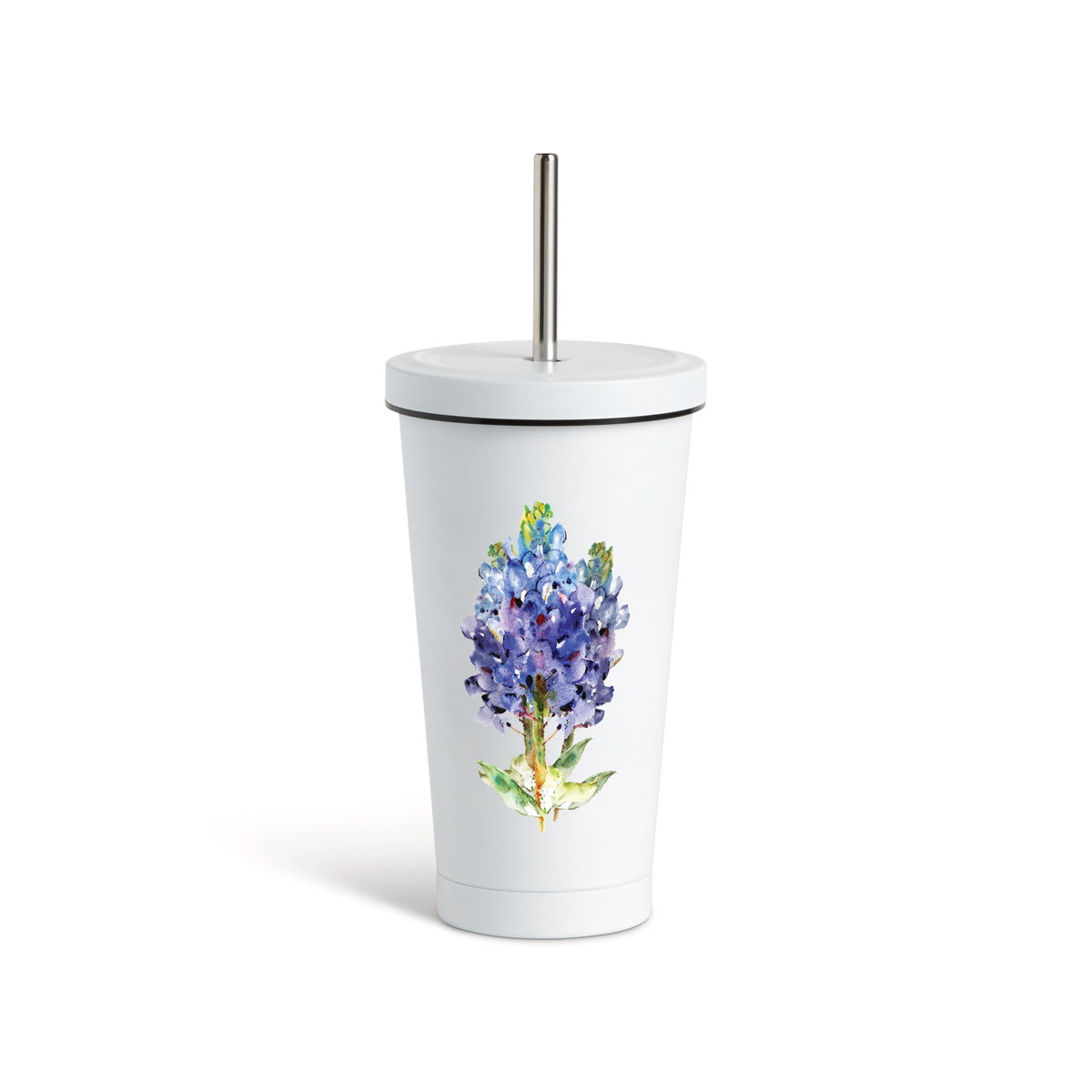 Bluebonnet Tumbler with Straw - white 16 oz