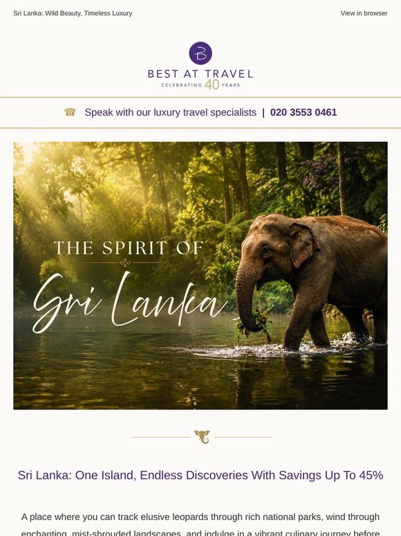 Discover the beauty of Sri Lanka with savings up to 45% 🐘