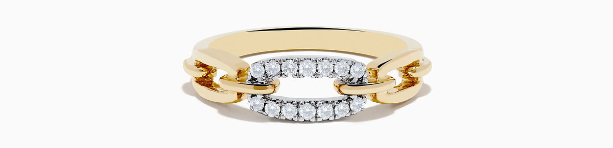 D'Oro 14K Two Tone Gold Diamond Interlocking Linked Band