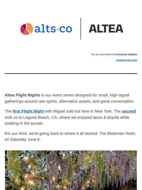 Altea NYC Flight Nights Round 2: Back to the Beekman!