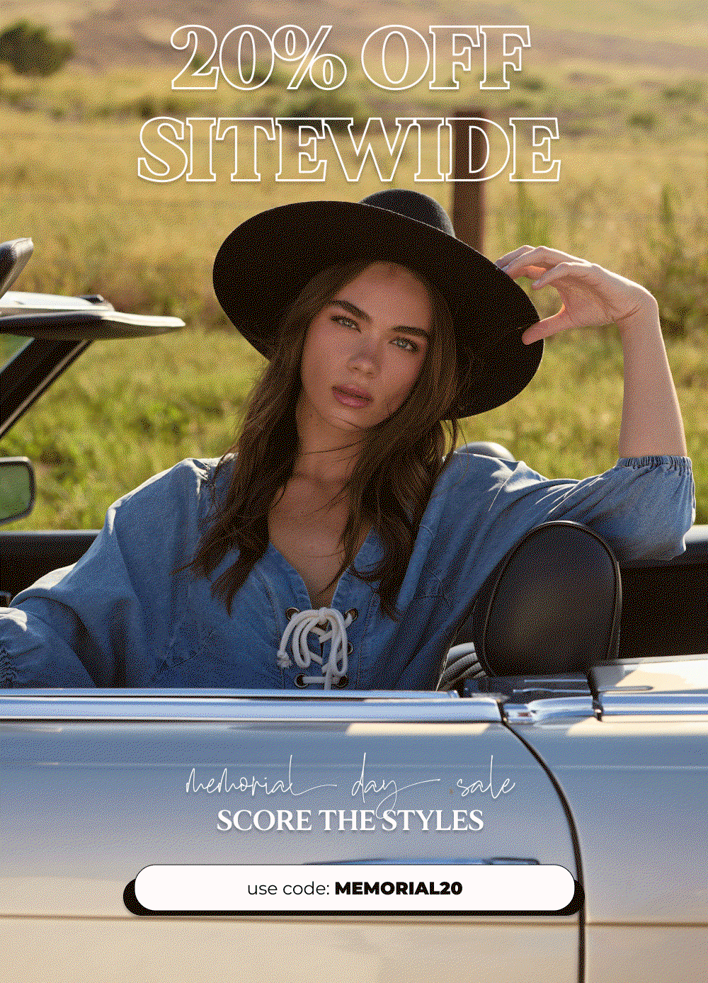 20% OFF SITEWIDE dedhorial day sale THE LONG WEEKEND LOOKBOOK use code: MEMORIAL20