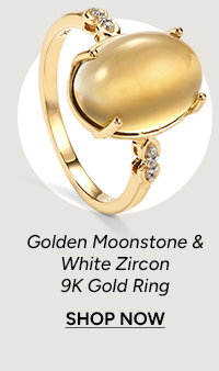 Golden Moonstone & White Zircon 9K Gold Ring. Shop Now.