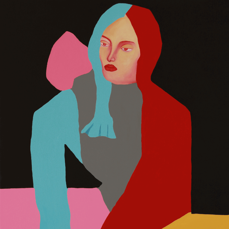 painting of a woman with blue and red