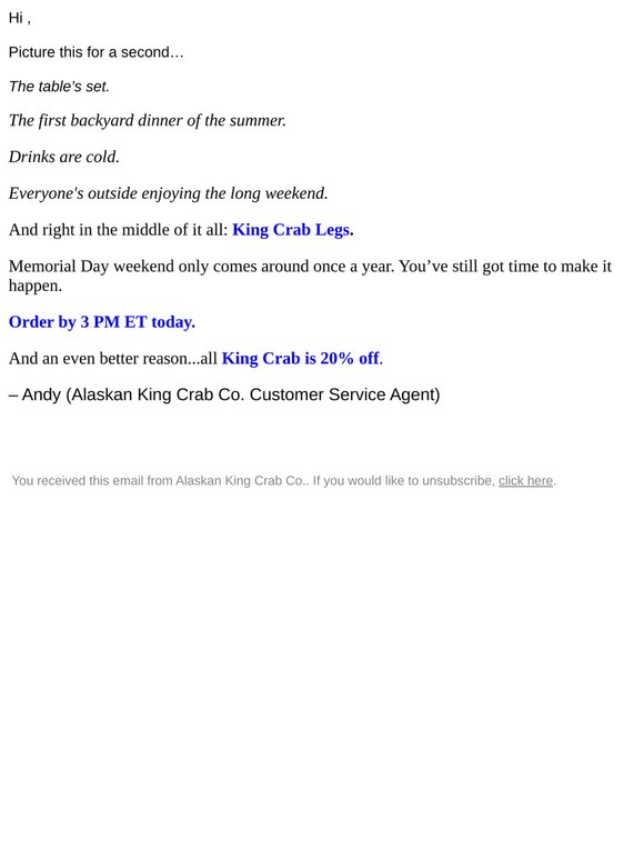 Last Chance for Memorial Day King Crab