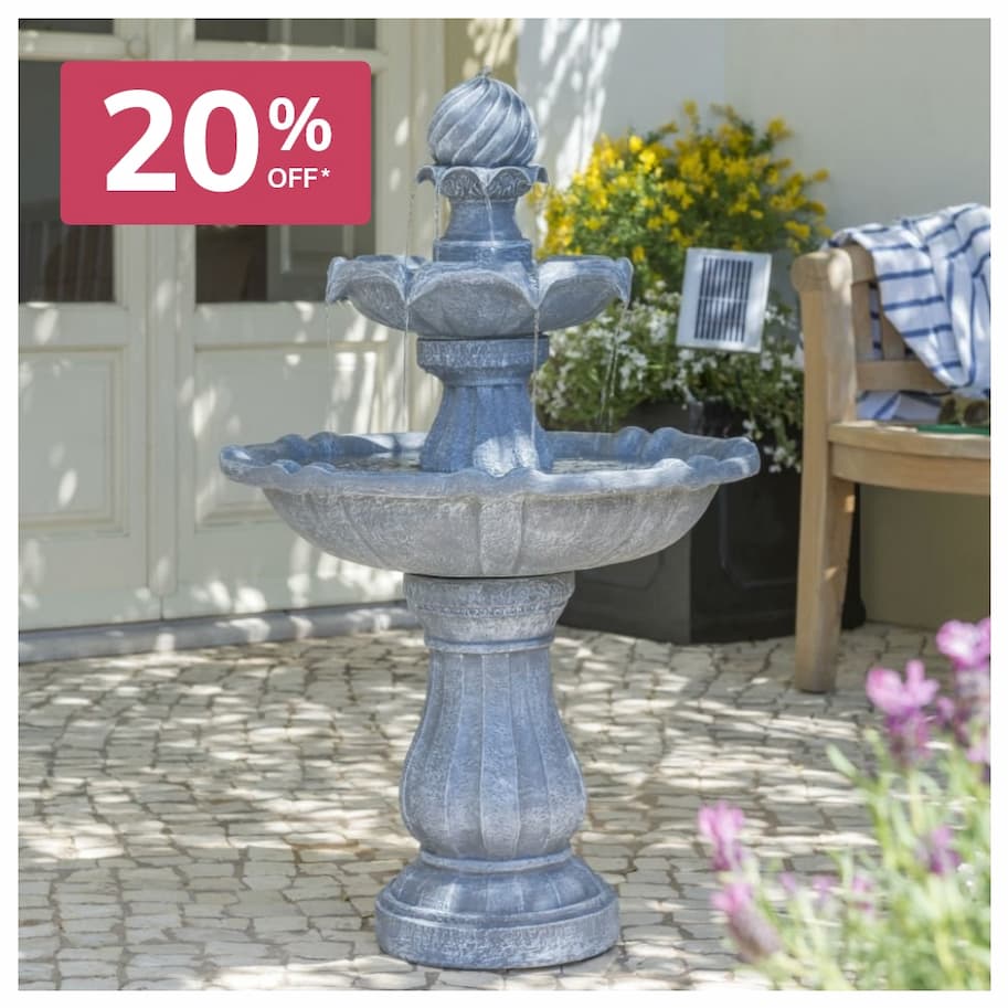 Grey Solar Imperial Tiered Powered Water Feature With LED Lights