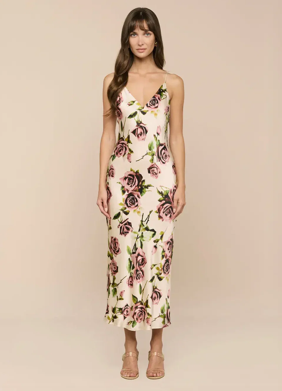 Image of  Seridie Silk Slip Dress - Ecru/Mauve Romantic Rose