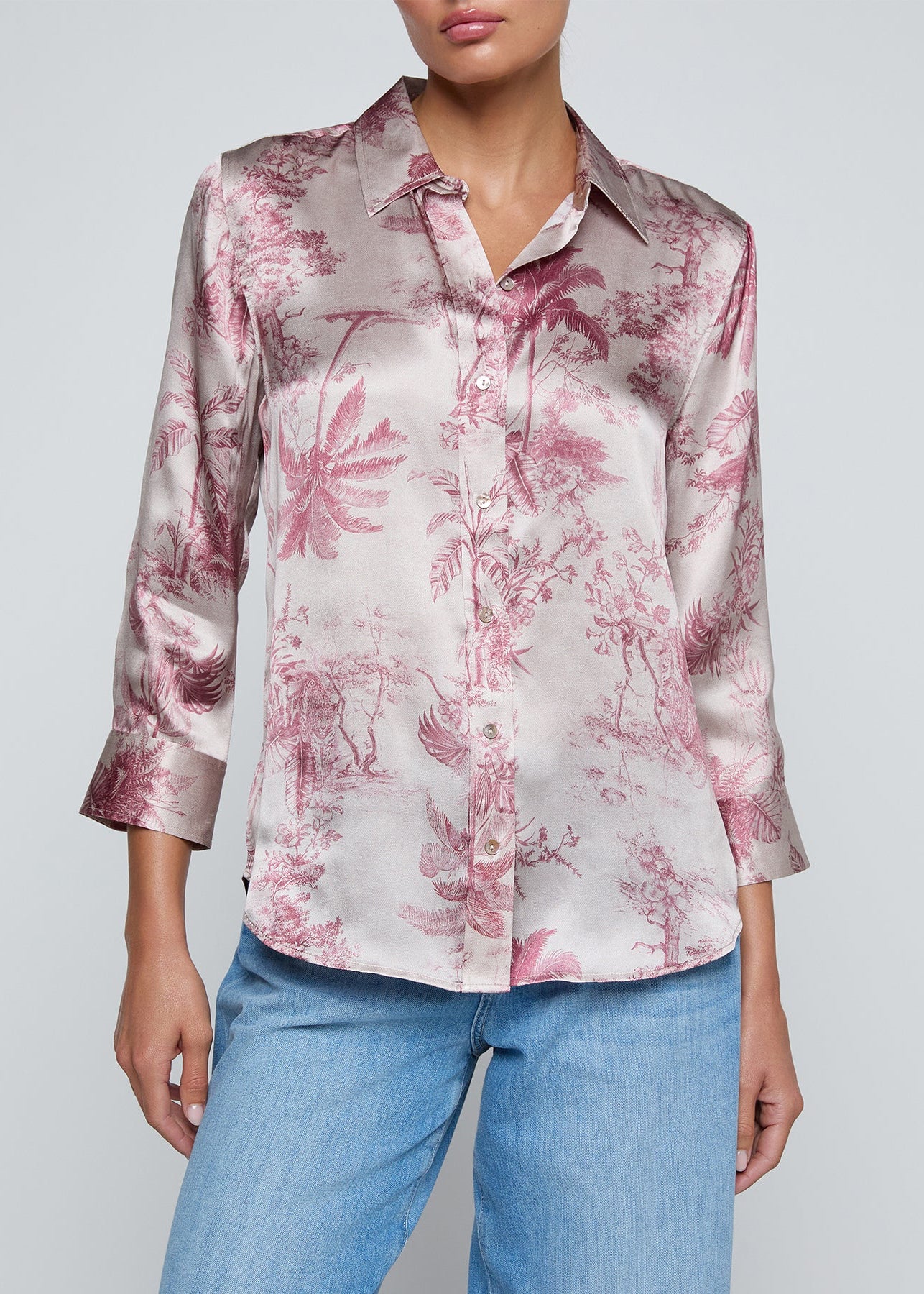 Image of  Dani Silk Blouse - Tan Multi Textured Jungle Toile