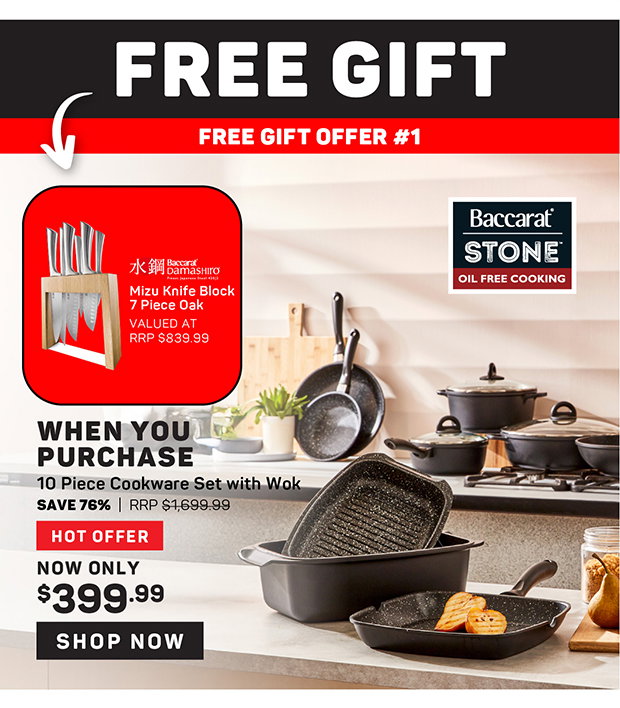FREE Baccarat Mizu 7 Piece Knife Block When You Purchase Baccarat STONE 10 Piece Cookware Set