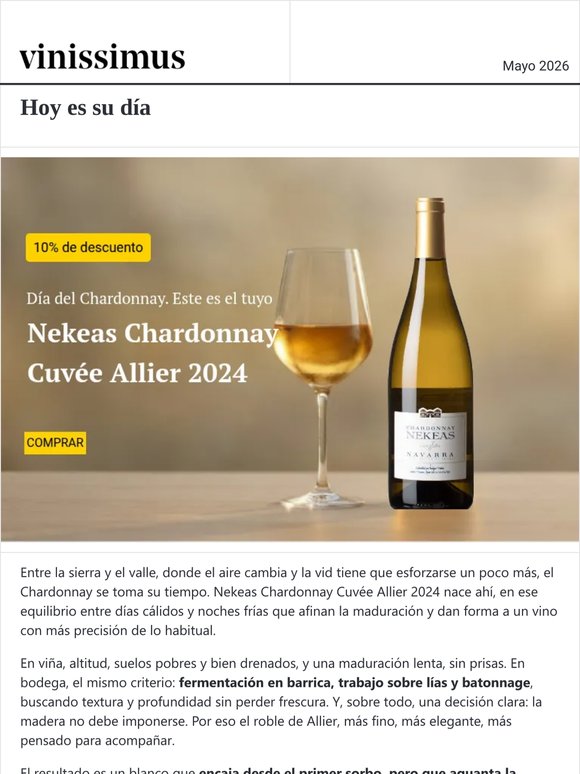 Frescura, volumen y roble bien afinado - 10% Nekeas Chardonnay Allier 2024