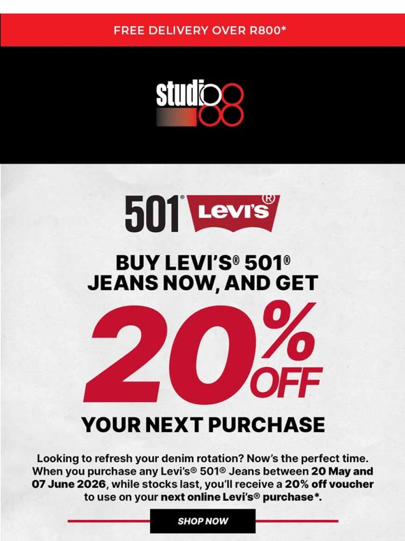 Score Levi's 501s — grab yours and enjoy 20% off next purchase🔥