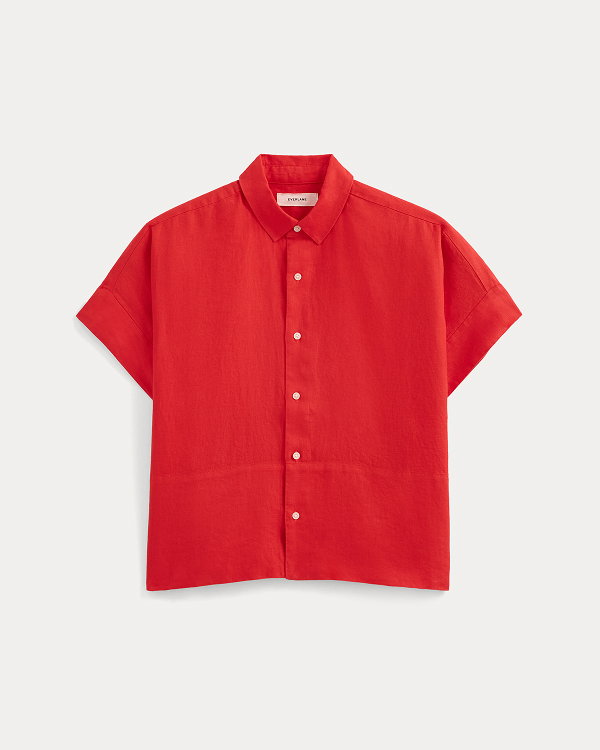 Image | The Boxy Shirt in Linen | Fiery Red
