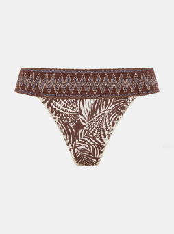 Palm Print Band Bikini Bottoms Brown