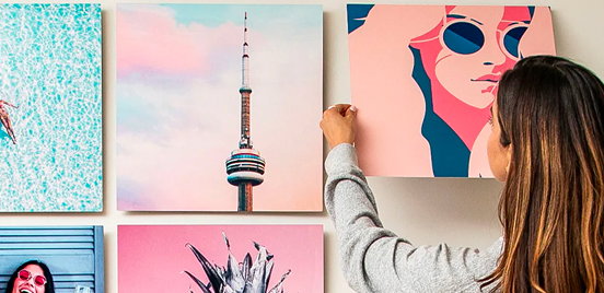 Medium metal prints on a wall