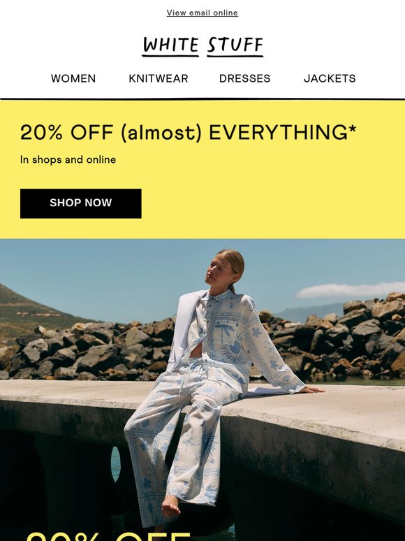 Ready for the long weekend? 20% off in shops and online