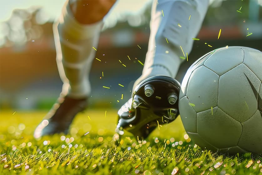 Inzoomad bild på person som spelar fotboll