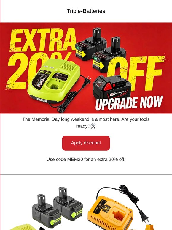 Last Chance for Memorial Day: Extra 20% Off ends tonight! ⚡