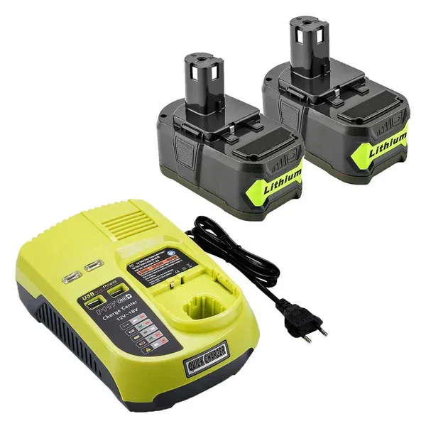 For Ryobi 18V 5.0Ah P108 Battery Replacement 2 Pack With Charger For Ryobi 12V-18V P117 P104 Ni-Cd & Ni-Mh