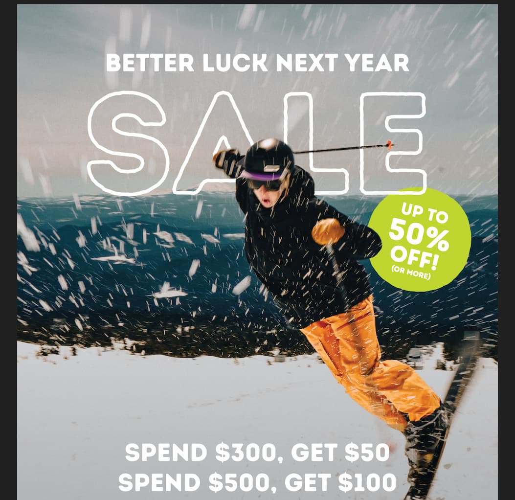 Better Luck Next Year Sale | Spend $300, Get $50 | Spend $500, Get $100