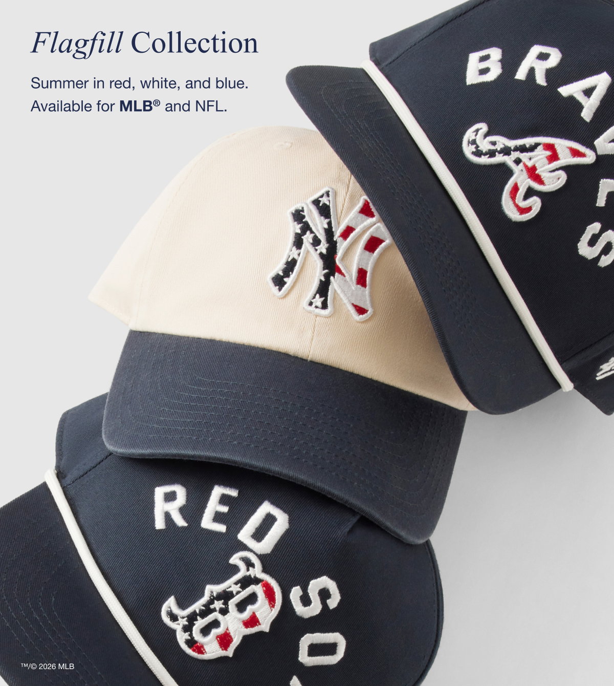 Flagfill Collection - Summer in red, white, and blue. Available for MLB® and NFL.