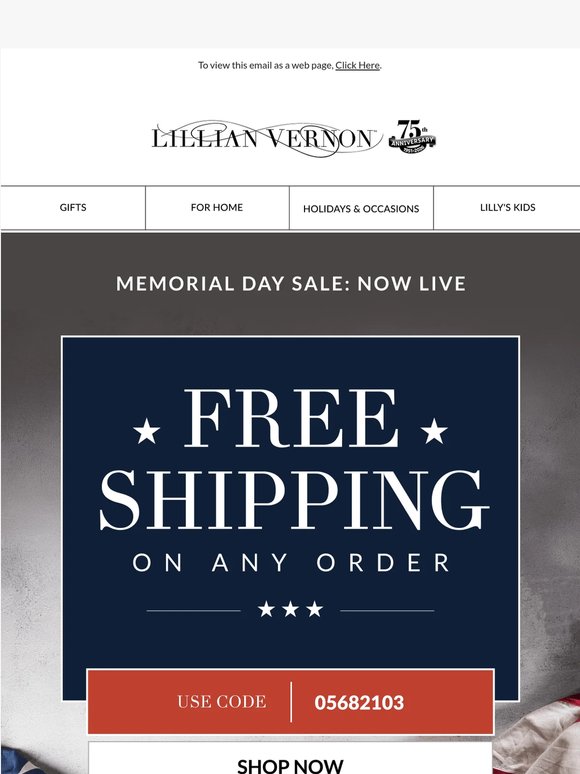 Free Shipping on Any Order! Memorial Day Sale is Live