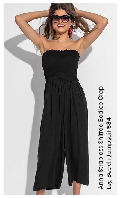 Anna Strapless Shirred Bodice Crop Leg Beach Jumpsuit - Black