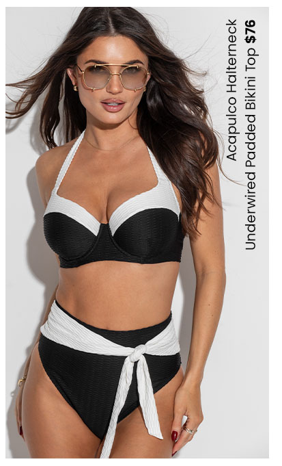 Acapulco Textured Halterneck Underwired Padded Bikini Top - Black/White