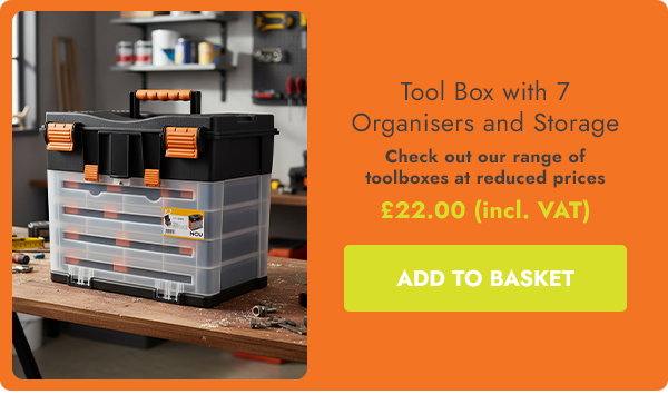 tool box with 7 organisers and storage £22.00 (inclu. VAT)