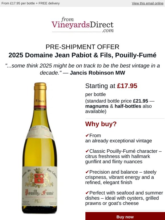 New Vintage Pre-shipment Offer: 2025 Jean Pabiot & Fils, Pouilly-Fumé