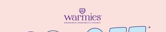 Warmies logo on pink. Shop Warmies.