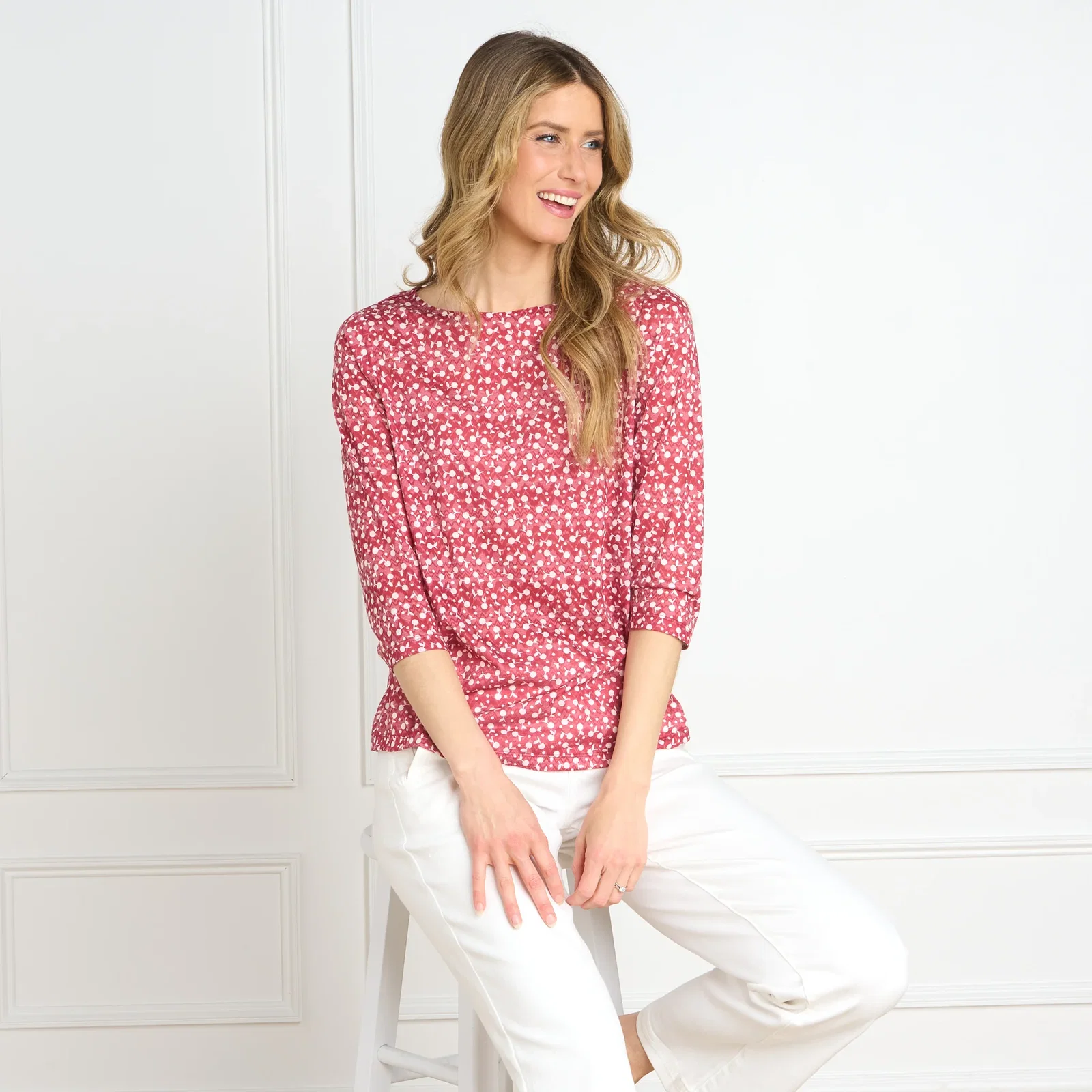 Image of Cherry Print 3/4 Sleeve Burnout Tee