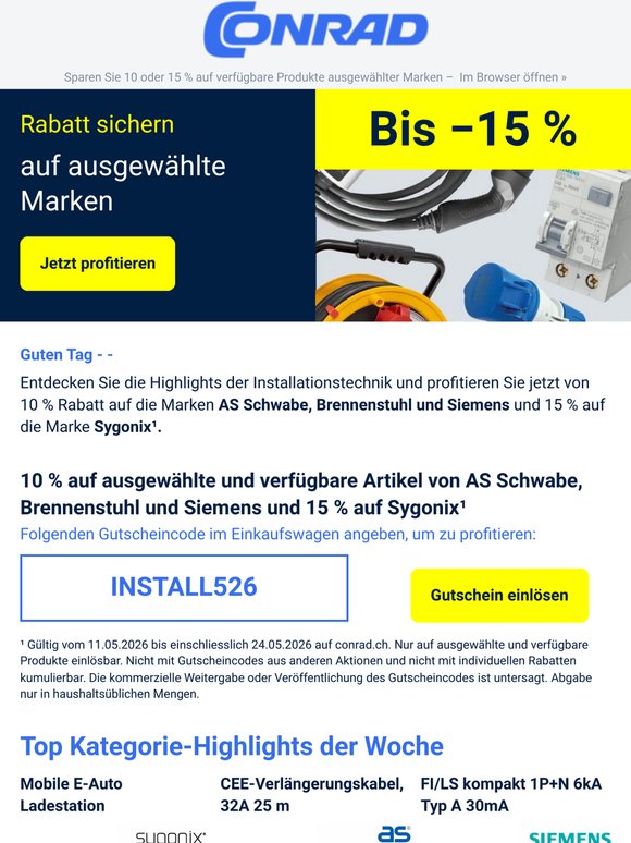 Installationstechnik – Profitieren Sie von bis zu 15 % Rabatt auf ausgewählte Marken.