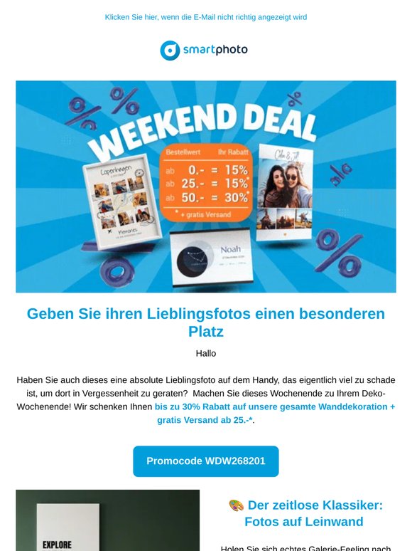 🖼️ Weekend Deal: Bis zu 30% Rabatt auf Ihre neue Wanddeko!