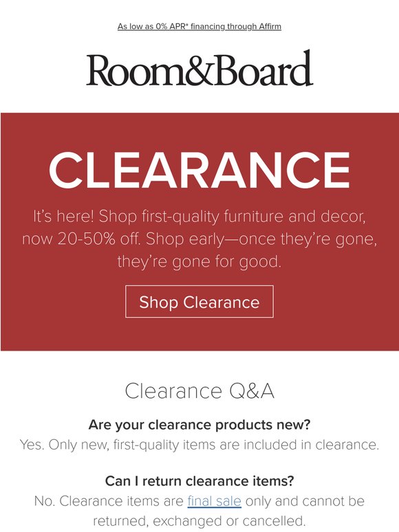 Clearance starts today!