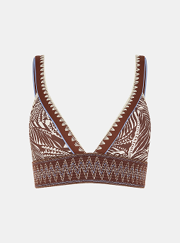 Palm Print Band Bikini Top Brown