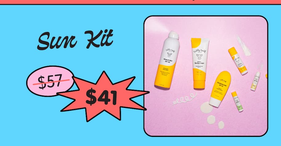 Tubby Todd Sun Kit featuring sunscreen essentials on sale for $41, down from $57.