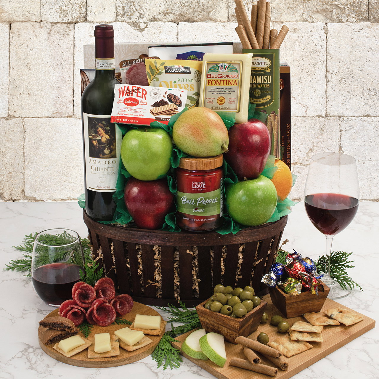 Image of Festa Italiana Chianti & Fruit Gift Basket