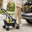 Foldable Shopping Cart Trolley Mobile Personal Collapsible Grocery Utility Tote Bag Basket Portable Folding Rolling Market Travel Granny Wheels 2 Tier