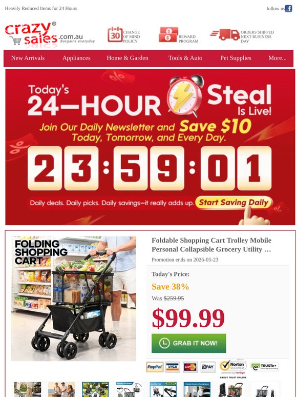 Your back will thank you later: foldable shopping trolley drops to $99.99 for 48 hours