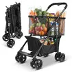 Foldable Shopping Cart Trolley Mobile Personal Collapsible Grocery Utility Tote Bag Basket Portable Folding Rolling Market Travel Granny Wheels 2 Tier