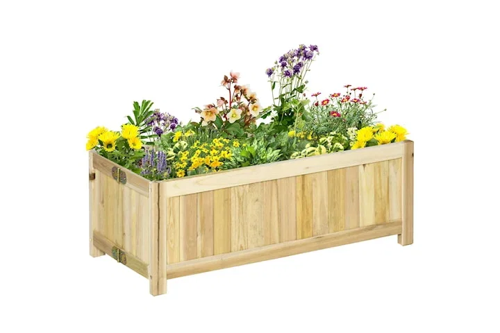 Hopfällbar upphöjd trädgårdsbädd i massivt trä, väderbeständig, 70x30x25 cm, naturfärgad