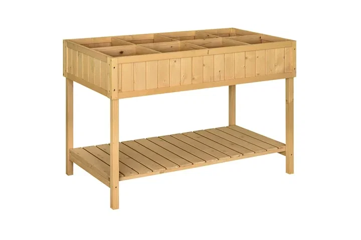 Upphöjd trädgårdsbädd av furu, 110x46x76 cm, med 8 fack och bevattningsinsats