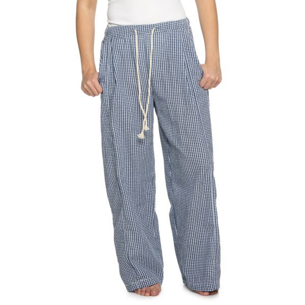 4OURDREAMERS Gingham Cover-Up Pants for Women | Navy | Size Large | Cotton