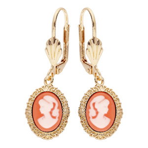 Boucles d'oreille en plaqué or Camée sur fond rose avec fermoir dormeuse