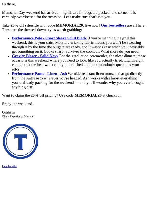Memorial Day savings are here — 20% off sitewide