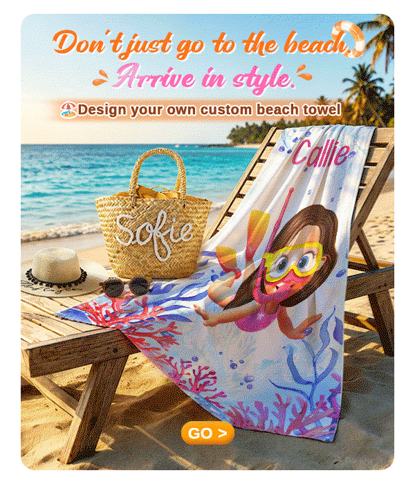 Don't just go to the beach. Arrive in style.  Design your own custom beach towel