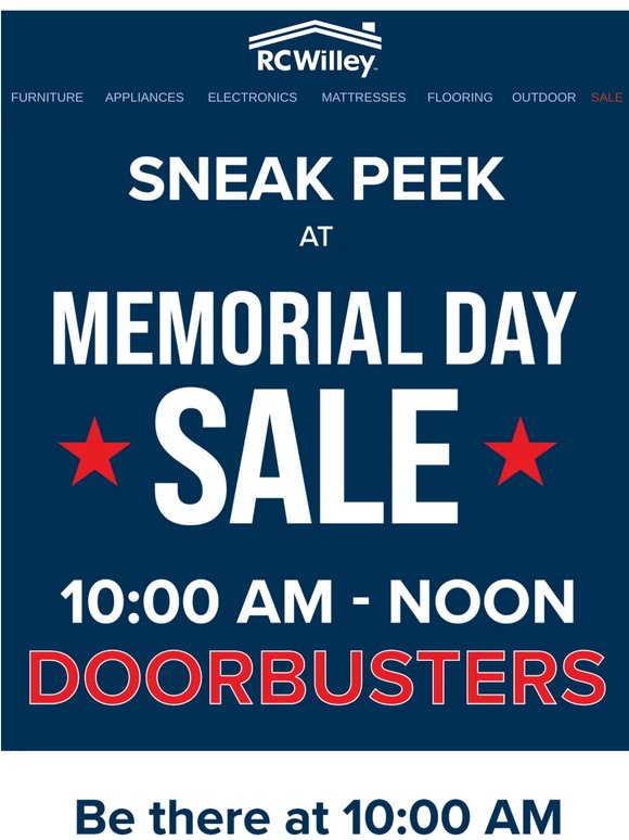 Monday, May 25. Doorbusters from 10 AM to noon