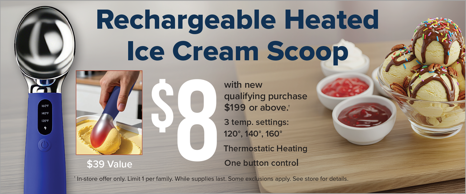 Heated Ice Cream Scoop Premium Stripe May 2026