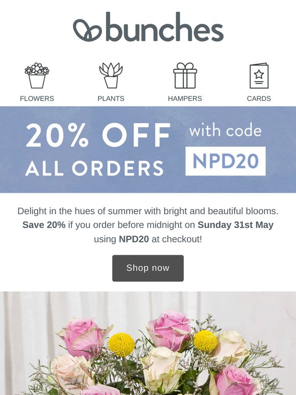 Save 20% on beautiful summer blooms with code NPD20