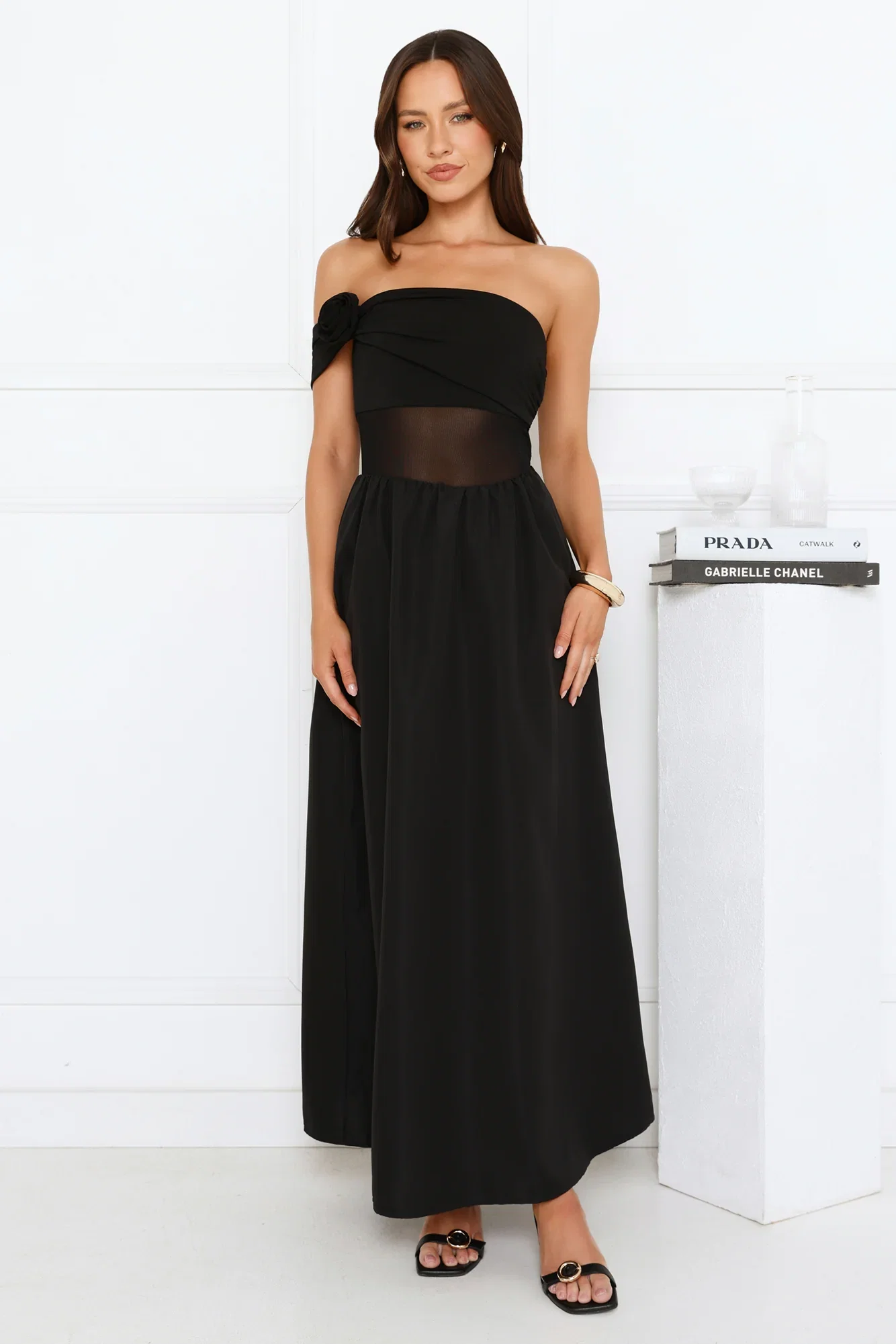 Image of Luxe Whimsy Off Shoulder Maxi Dress Black