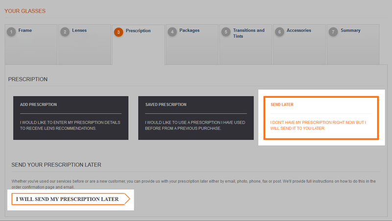 Send your prescription later button at checkout